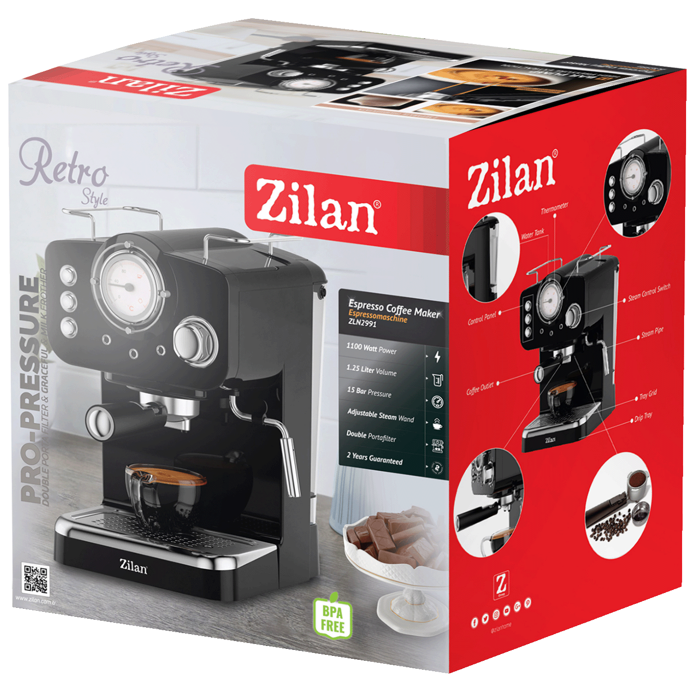 Zilan Aparat za esspreso kafu, 1100W, Retro - ZLN2991
