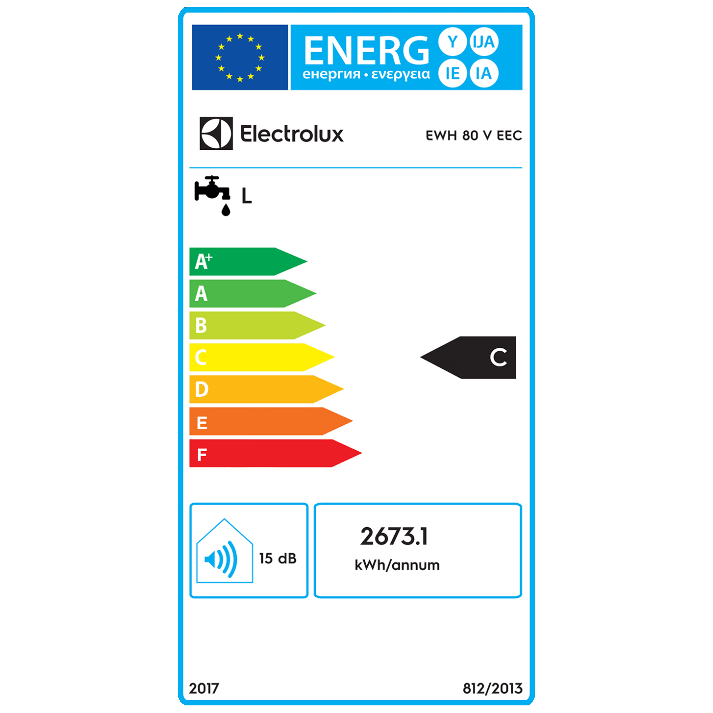 Electrolux Bojler 80 lit., Cijevni električni grijač (TEN), 2kW, IPX4 - EWH 80 V EEC