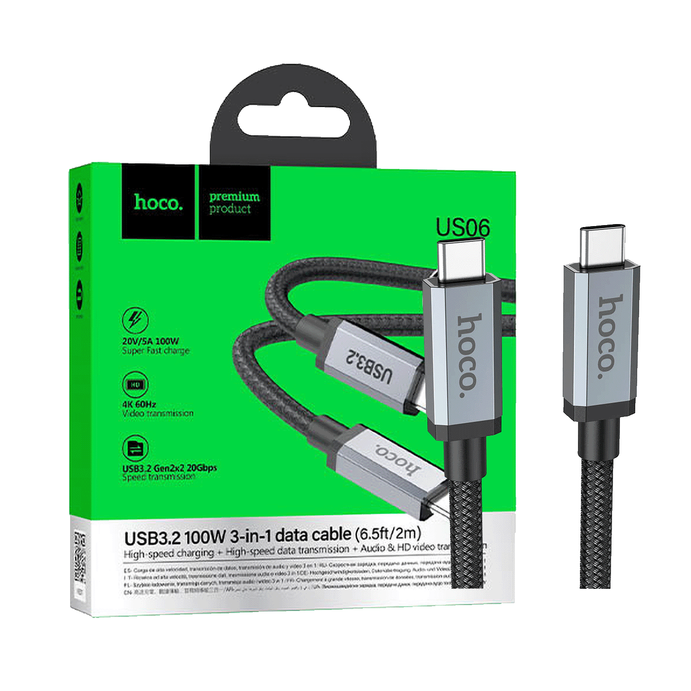 hoco. USB kabl za smartphone, 100W, US06, USB3.2 type C, 2 met. - US06 2M