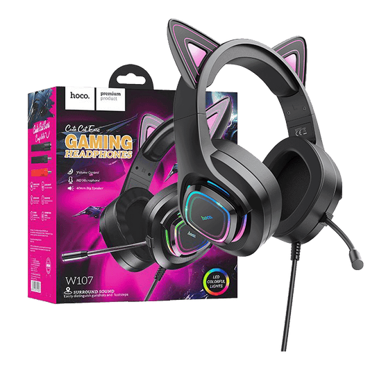hoco. Slušalice sa mikrofonom, gaming, USB/3.5 mm, LED - W107 Cute Cat Black/Pink