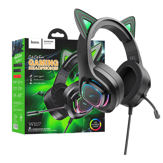 hoco. Slušalice sa mikrofonom, gaming, USB/3.5 mm, LED - W107 Cute Cat Black/Green