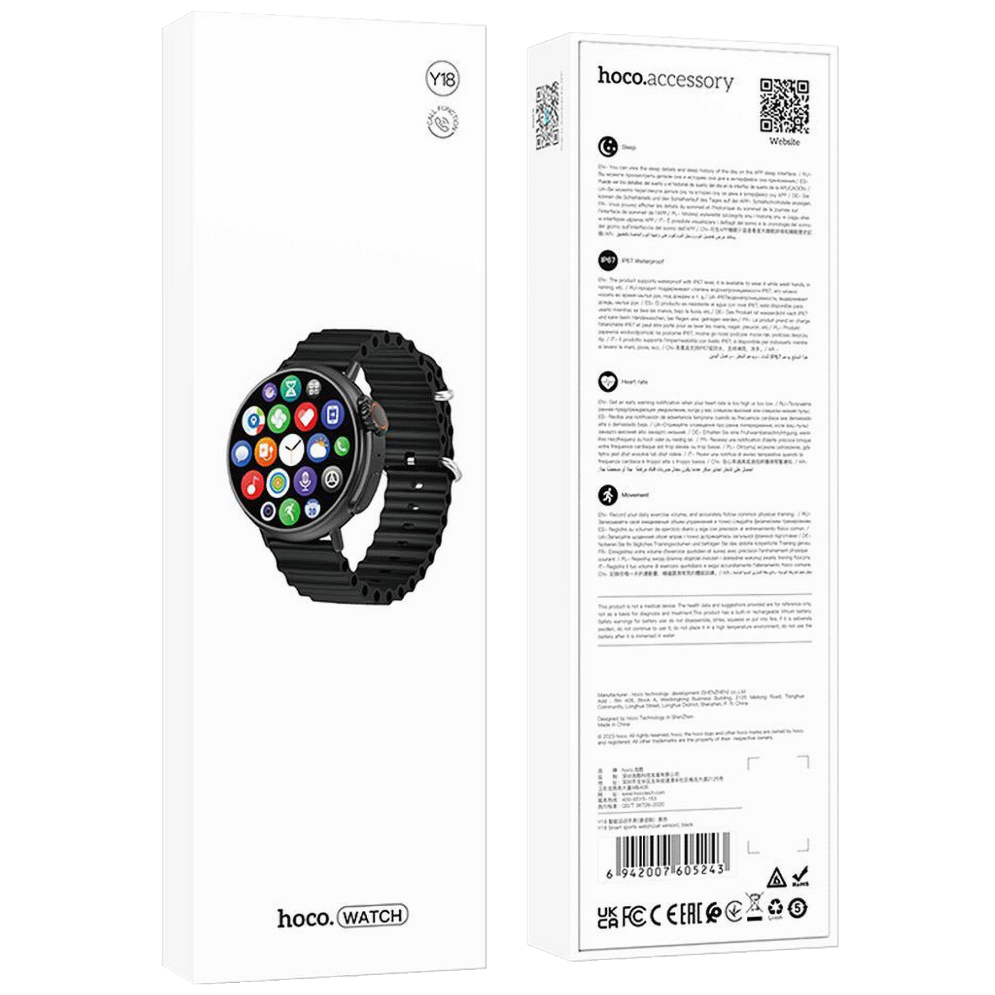 hoco. Pametni sat, 1.52" zaslon, Bluetooth - Y18 Black