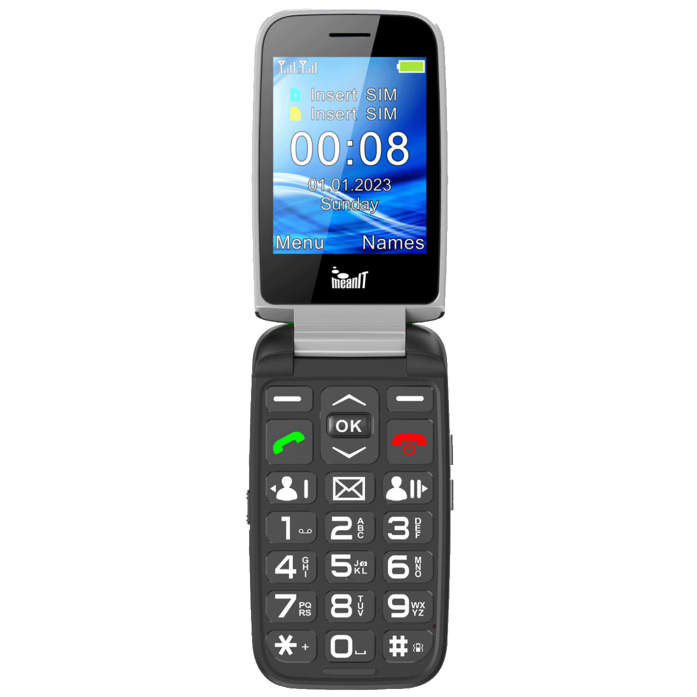 MeanIT Telefon mobilni, 2.8" ekran, Dual SIM, SOS tipka - SENIOR FLIP MAX Black