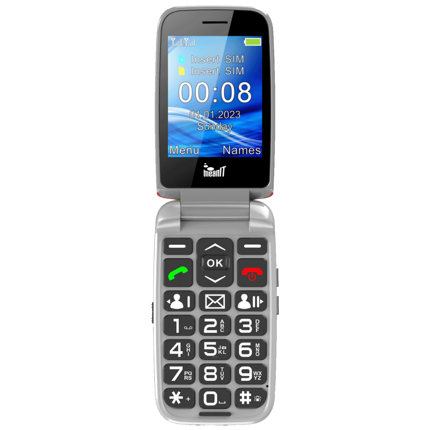 MeanIT Telefon mobilni, 2.8" ekran, Dual SIM, SOS tipka - SENIOR FLIP MAX Red
