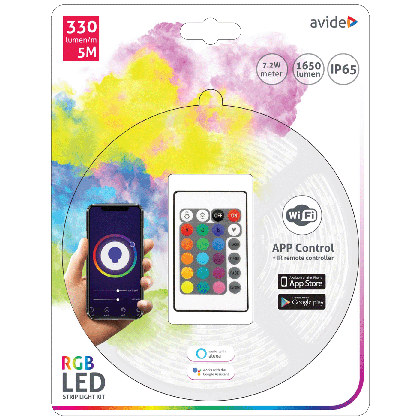 Avide LED traka sa daljinskim upravljačem,RGB,7.2W,12V,5 met.,WiFi - ABLSBL12V5050-30RGB-WIFI+IR