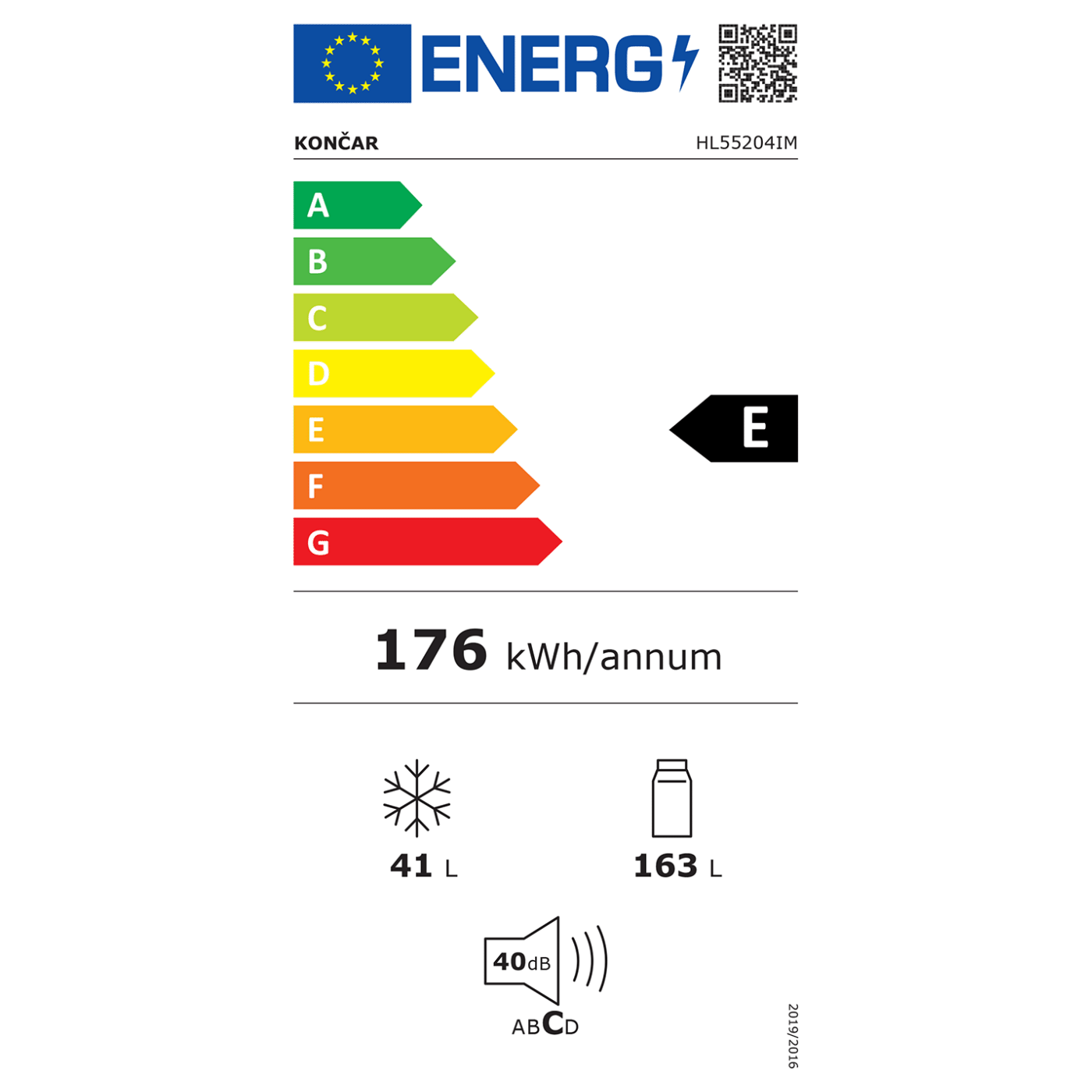 Končar Frižider/Zamrzivač, zapremina 204 lit., E - HL55204IM