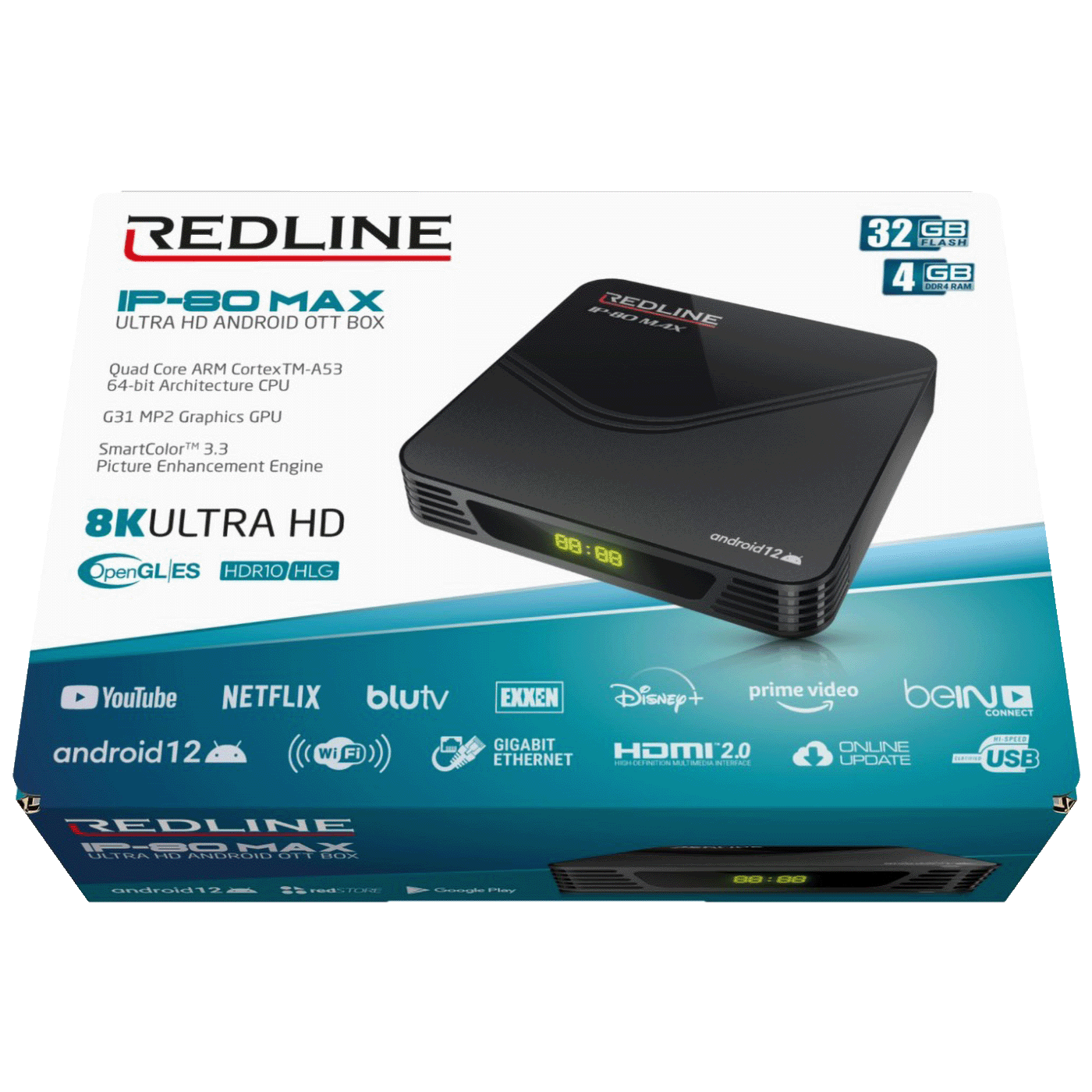 REDLINE Prijemnik IPTV@Android, 4K, 4 / 32 GB, USB, WiFi - IP-80 Max