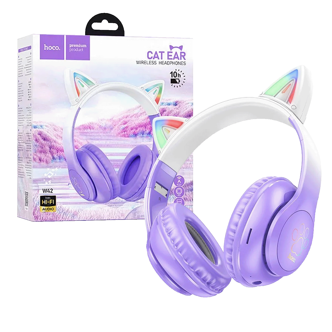hoco. Slušalice bežične sa mikrofonom, Bluetooth - W42 Cat Ears, Purple Grape