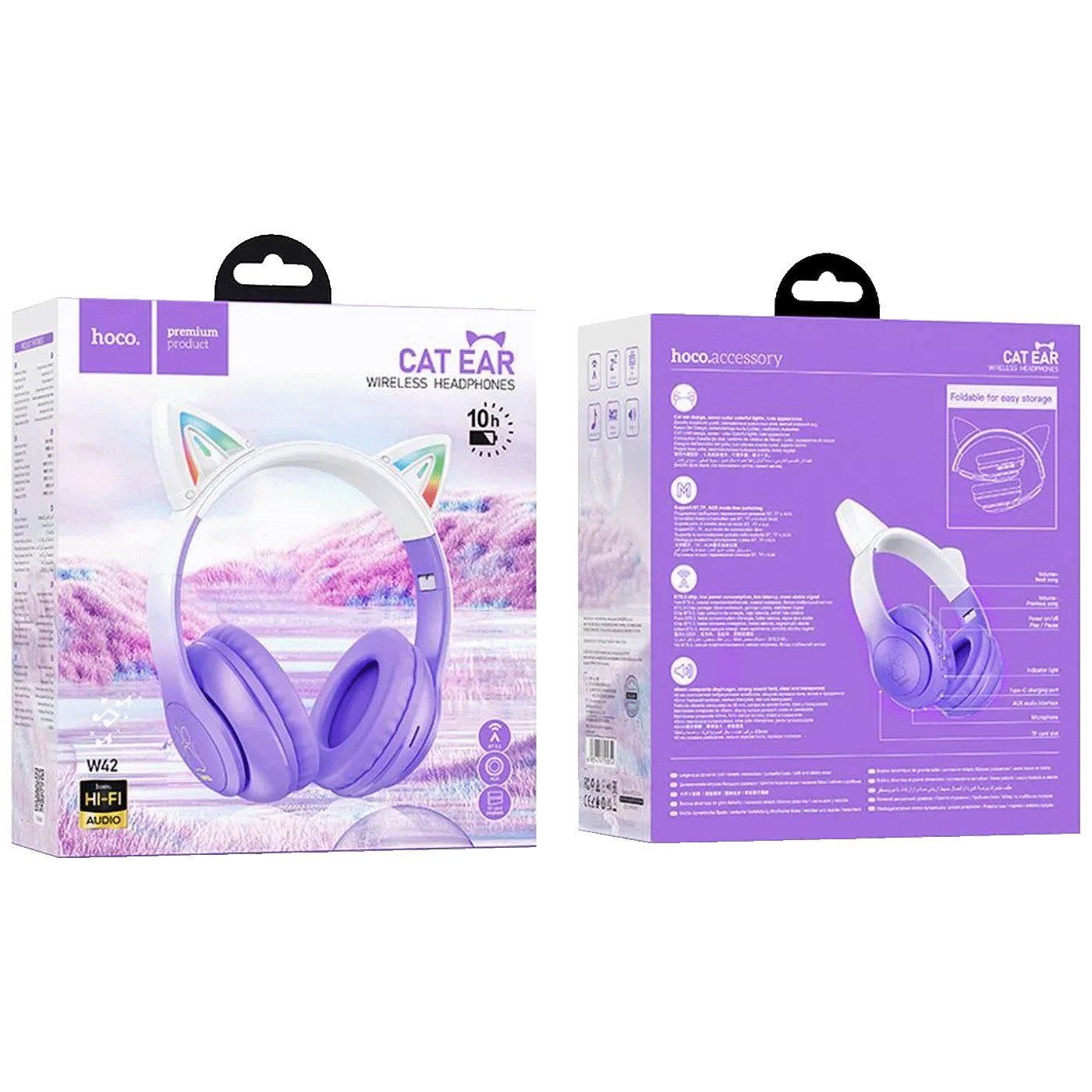 hoco. Slušalice bežične sa mikrofonom, Bluetooth - W42 Cat Ears, Purple Grape