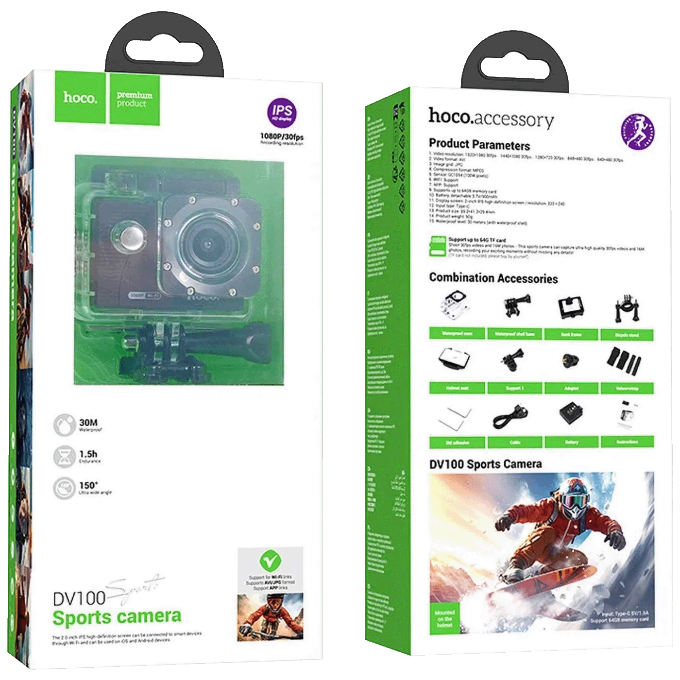 hoco. Sportska kamera, 2" IPS LCD, FullHD, WiFi, microSD - DV100