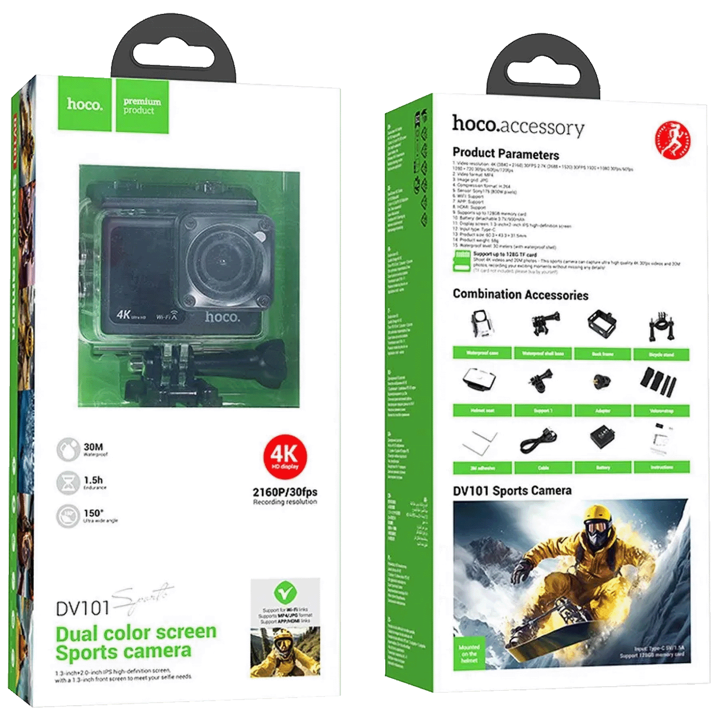 hoco. Sportska kamera, 1.3"/ 2" IPS LCD, 4K UHD, WiFi, microSD - DV101