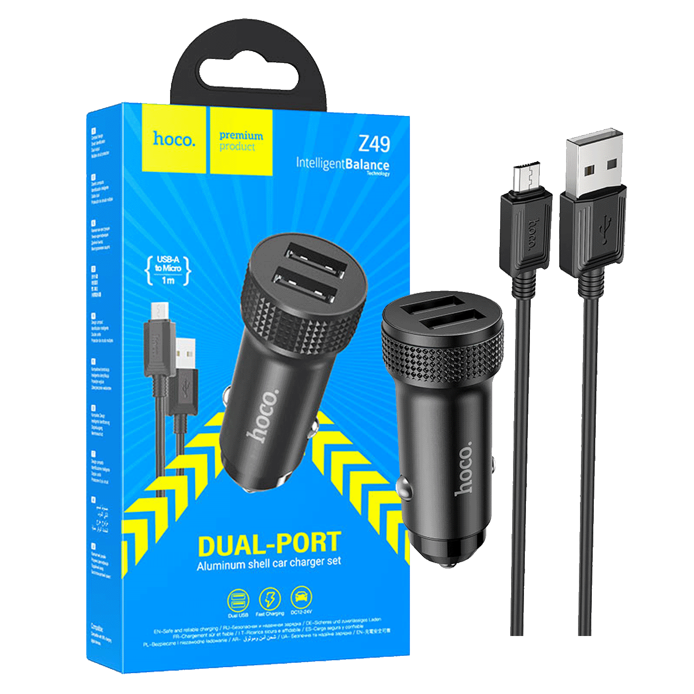 hoco. Auto punjač sa microUSB kabelom, 2 x USB, 2.4 A, 12W - Z49 Level