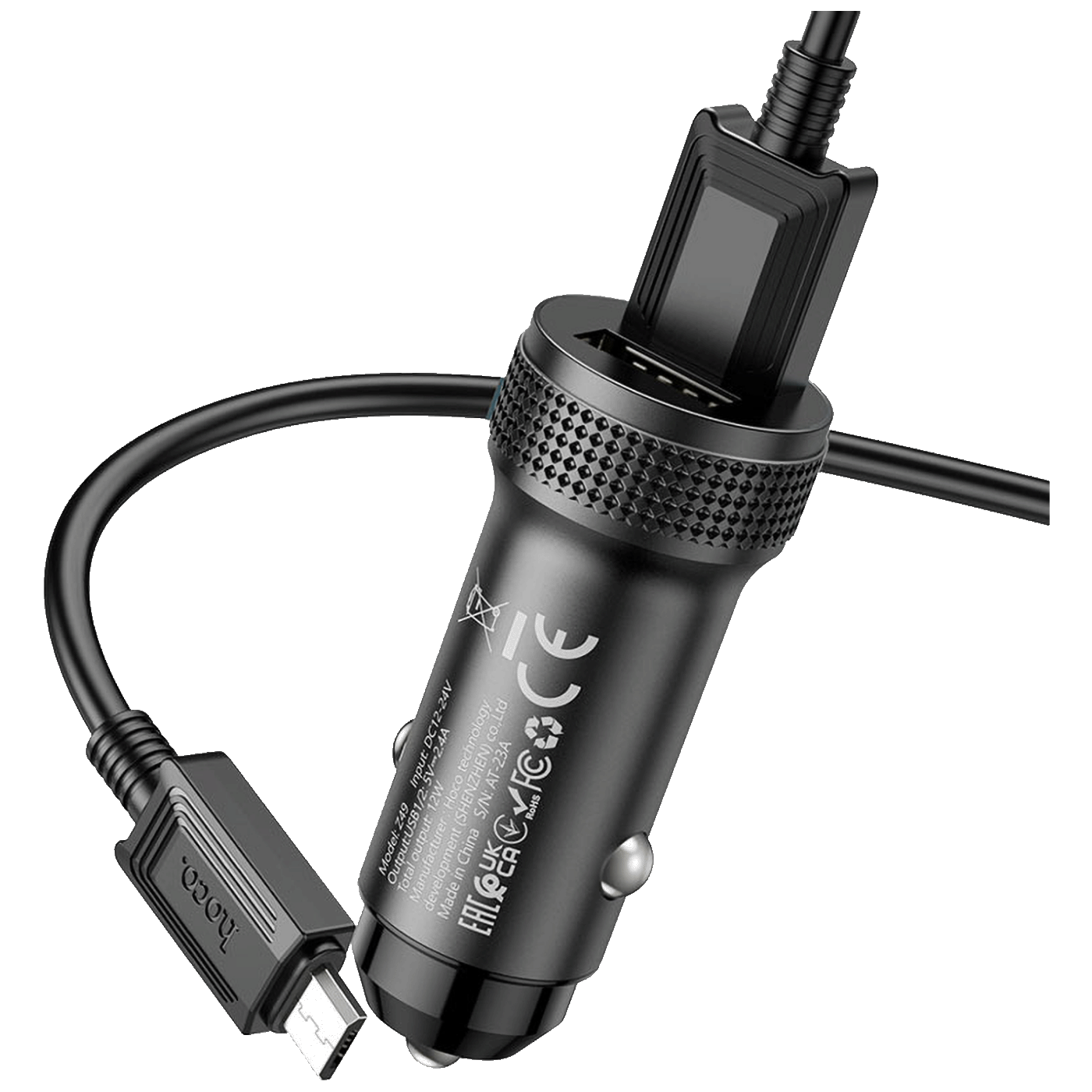 hoco. Auto punjač sa microUSB kabelom, 2 x USB, 2.4 A, 12W - Z49 Level