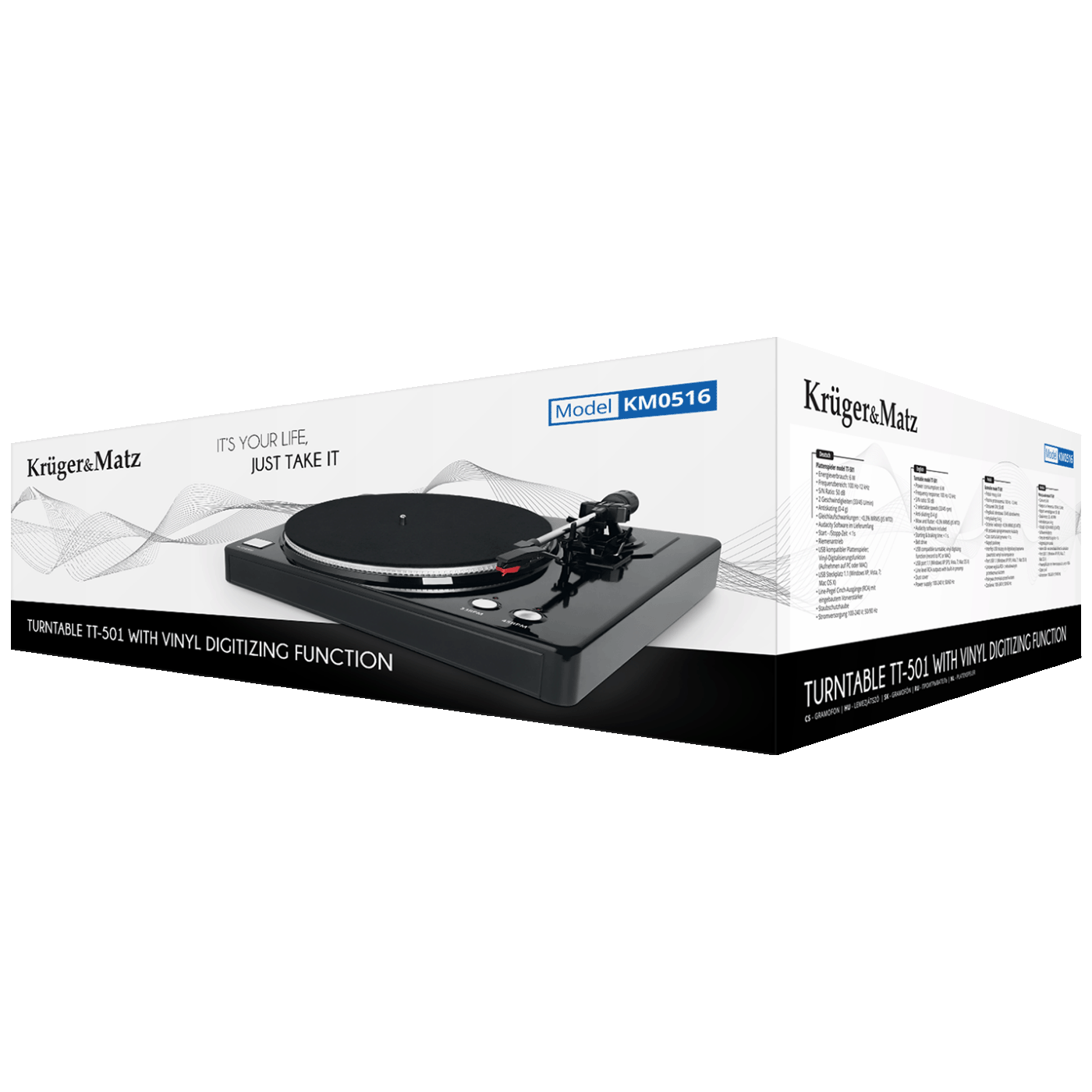 Krüger&Matz Gramofon, 33/45 rpm, USB, RCA - TT-501