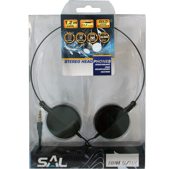 SAL Slušalice, stereo, 3,5mm, okretljivi zvučnici, crne - HPH 6/BK