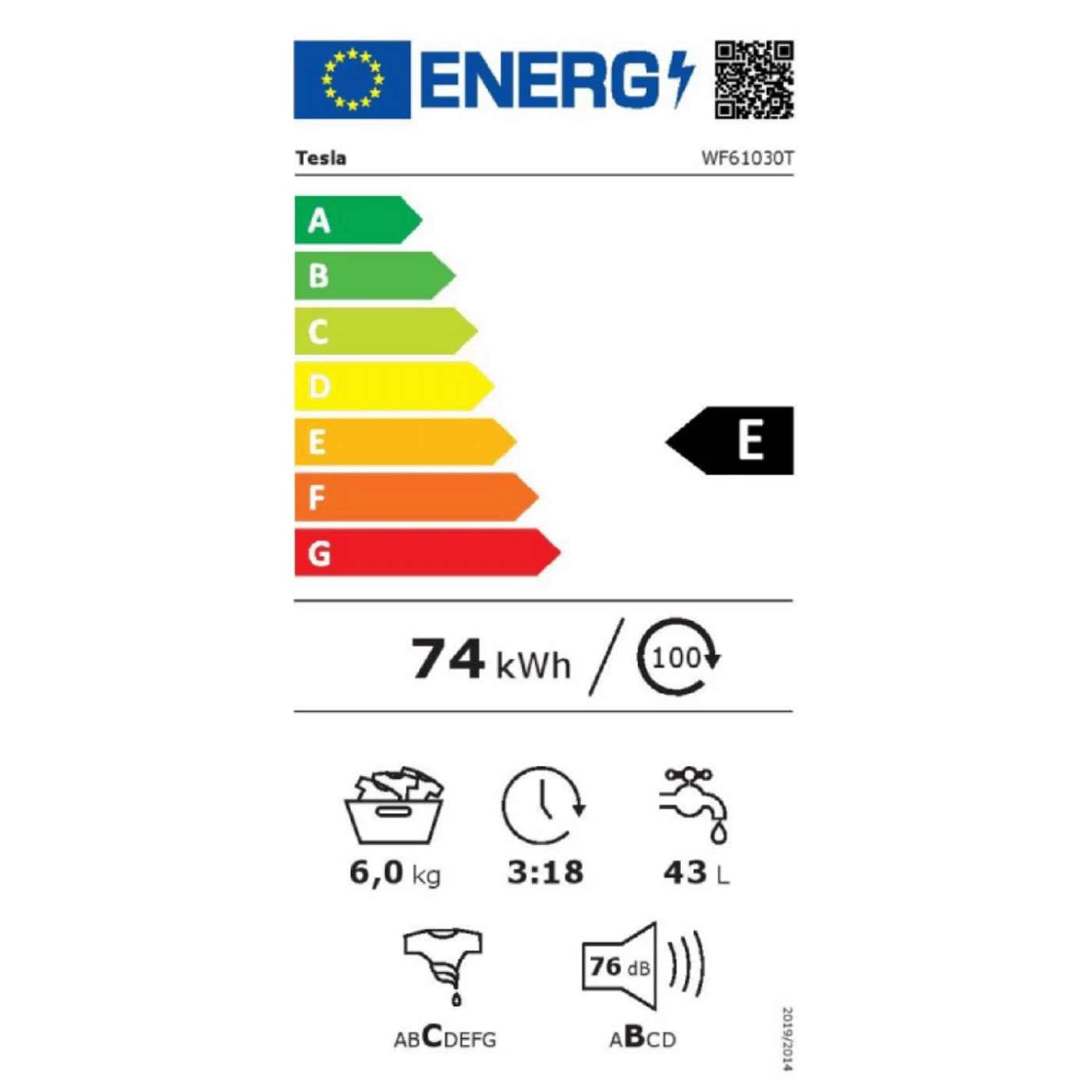 Tesla Mašina za veš, 1000 obrtaja, 6 kg veša, E - WF61030T