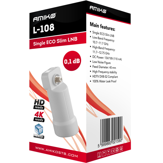 Amiko LNB Single, sum 0,1dB, vodonepropusan - L-108