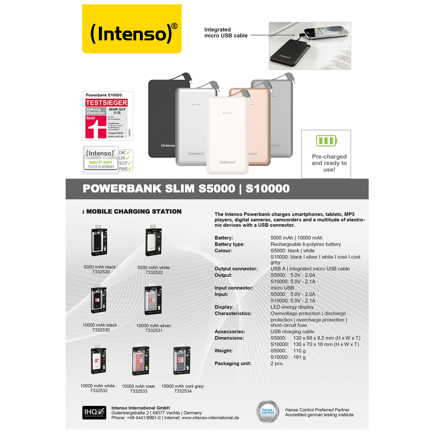 (Intenso) Punjač prijenosni za mobitele i tablete 5000mAh, slim - POWERBANK slim 5000