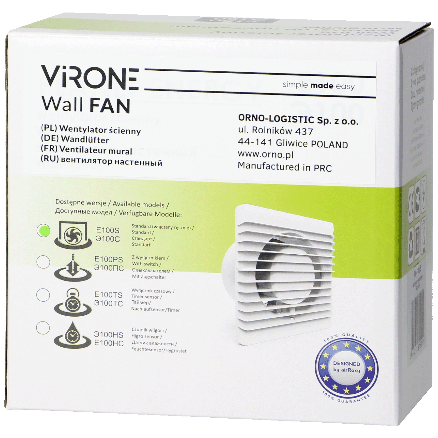 Virone Aspirator ugradbeni za ventilaciju, kabel i prekidač, 100 mm - BF-100/PS