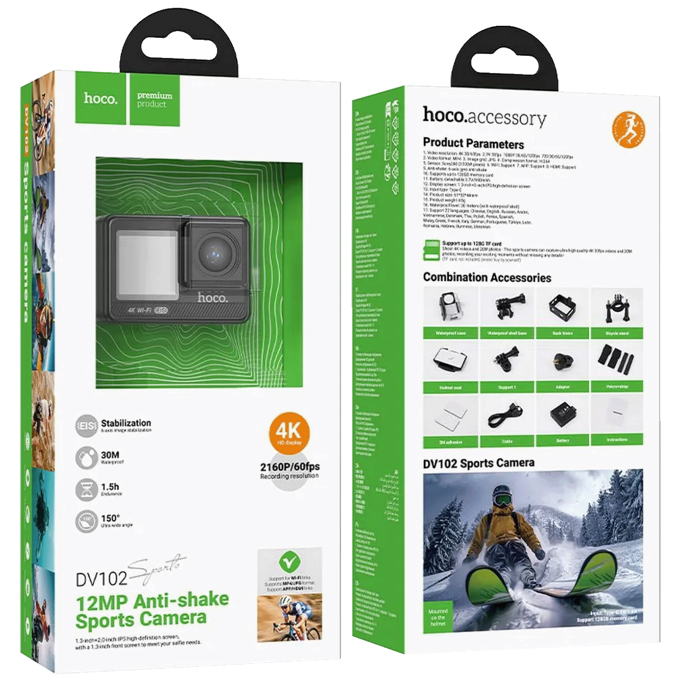 hoco. Sportska kamera, 1.3"/ 2" IPS LCD, 4K UHD, WiFi, microSD - DV102
