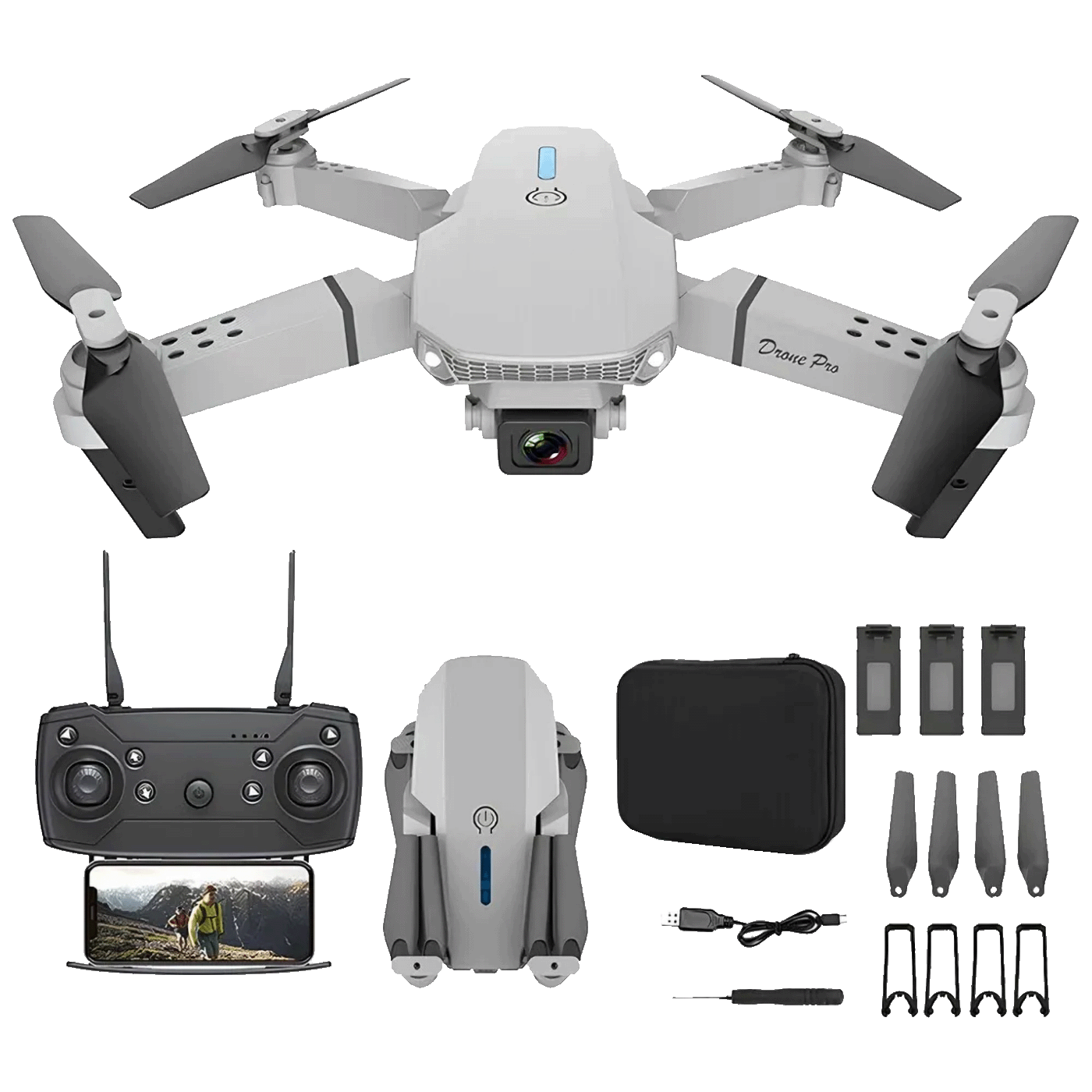 Extralink Dron, kamera FullHD, 1800mAh, 3 baterije, WiFi - E88 Pro Drone Set+3 batteries+case