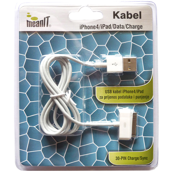 MeanIT USB kabl za Iphone 3 / 4, dužina 1.0 metar, bijeli - KABEL ZA IPHONE 3 / 4