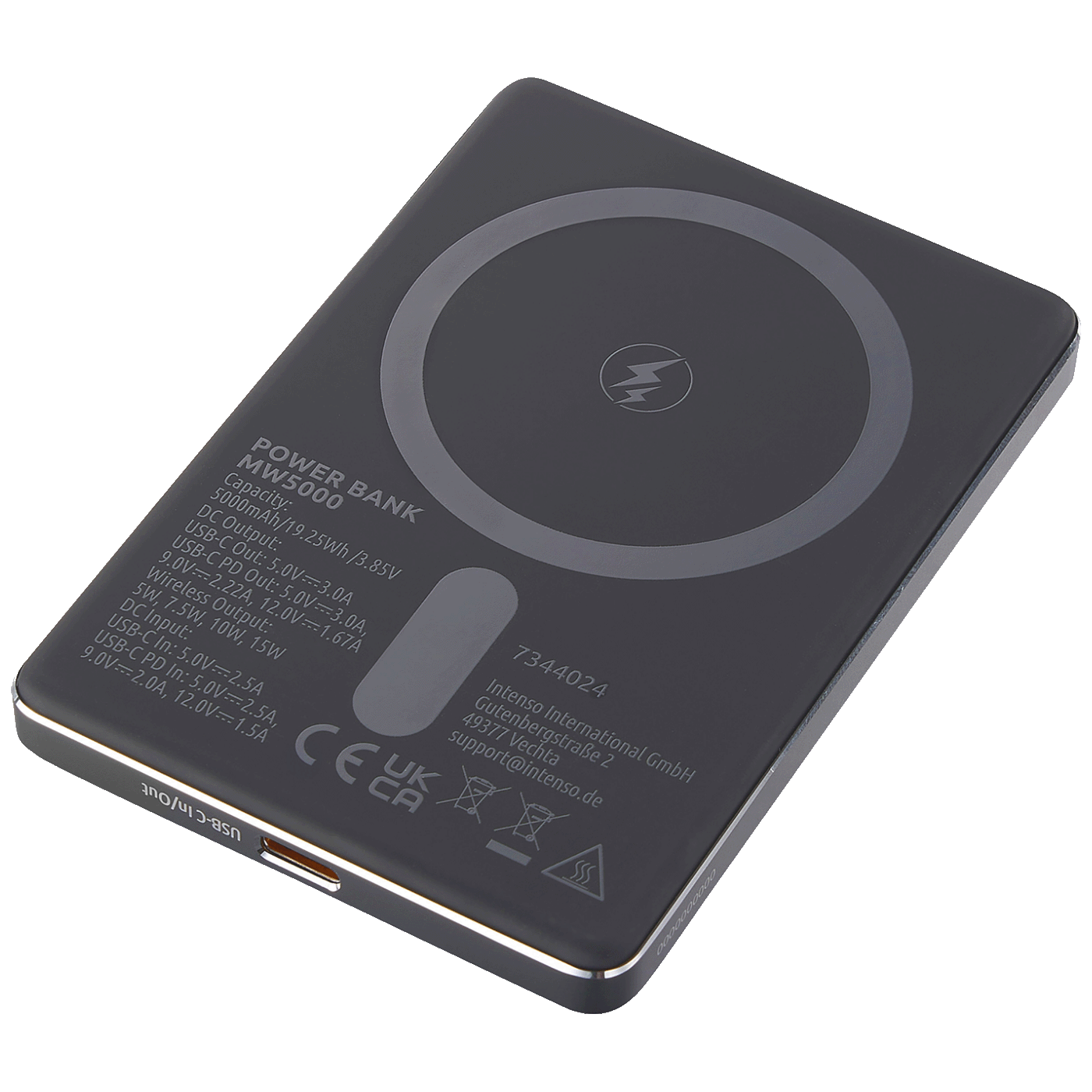 (Intenso) Prijenosni punjač, MagSafe, 5000mAh, bežični, sivi - POWERBANK MW5000 Gray