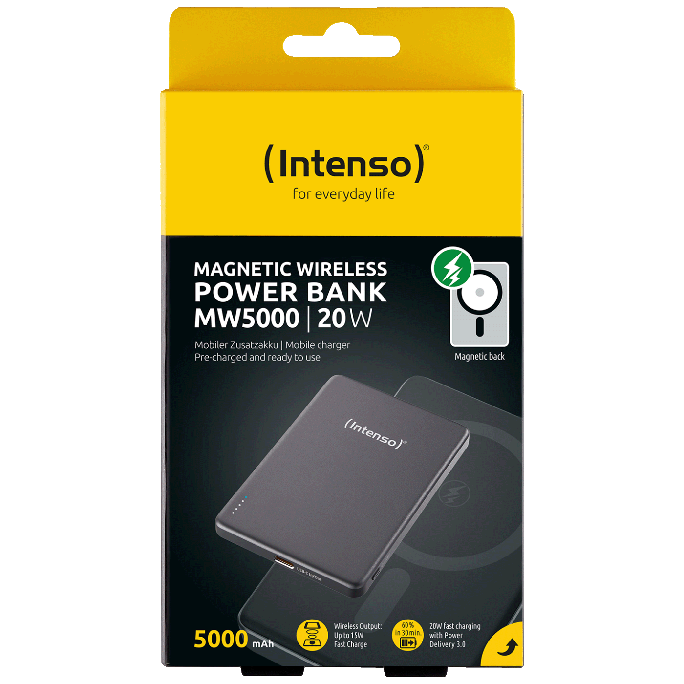 (Intenso) Prijenosni punjač, MagSafe, 5000mAh, bežični, sivi - POWERBANK MW5000 Gray