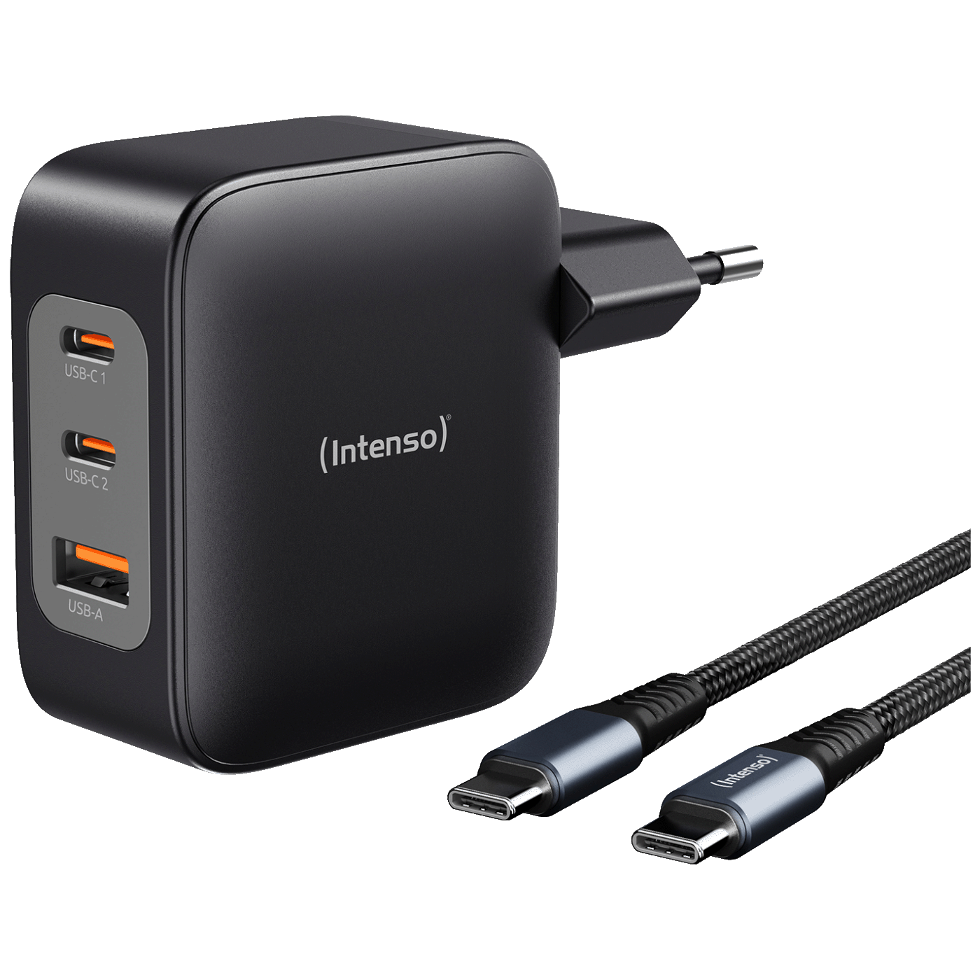 (Intenso) Punjač kučni sa type C kabelom, brzi, 1xUSB-A, 2xUCB-C, 100W - Adapter W100ACC GaN + C520C Cable