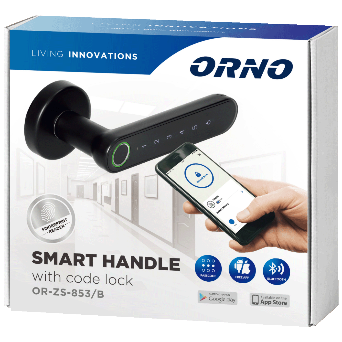 Orno Pametna brava s dodirnom tipkovnicom, čitač otiska prsta, BT - OR-ZS-853/B