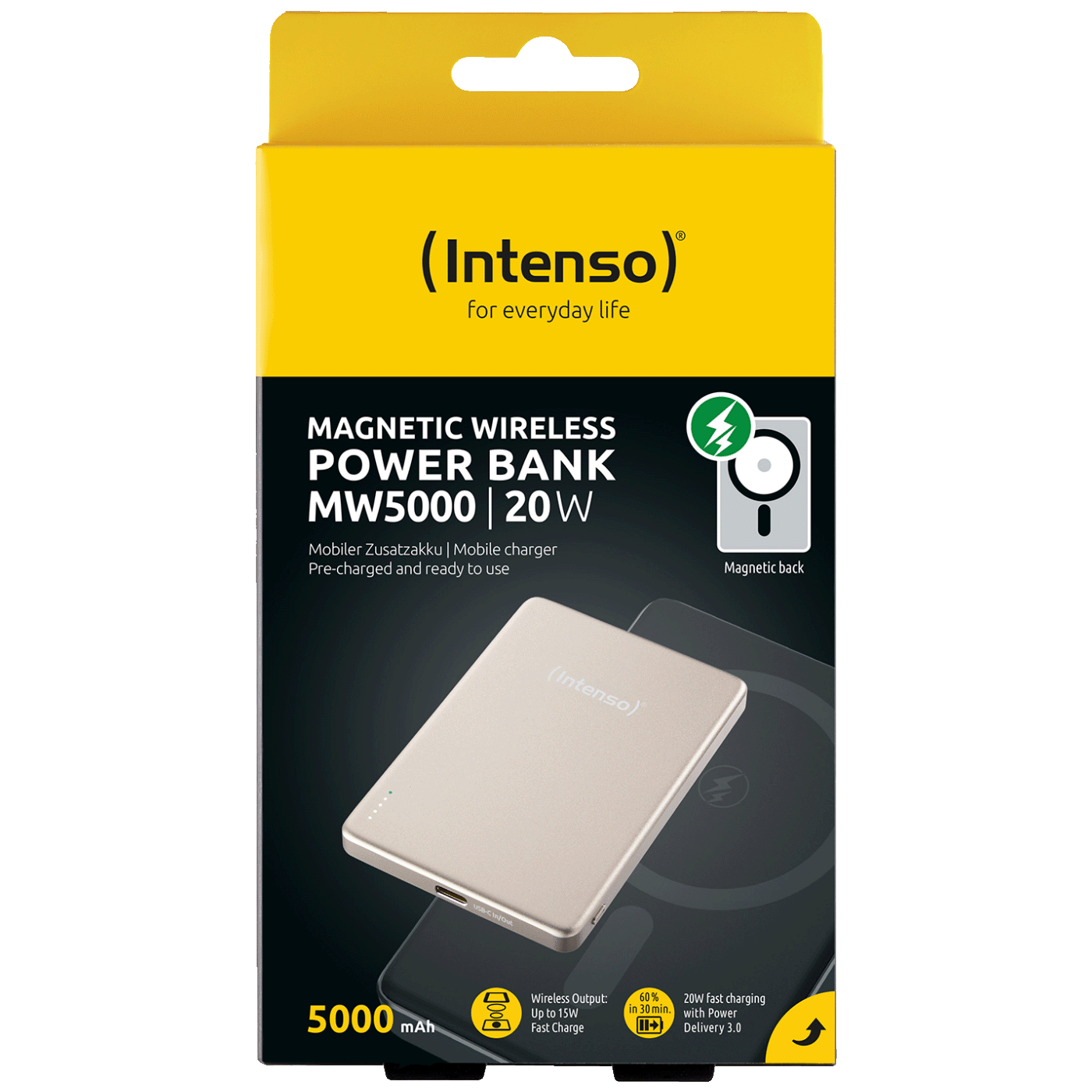 (Intenso) Prijenosni punjač, MagSafe, 5000mAh, bežični, Champagne - POWERBANK MW5000 Champagne