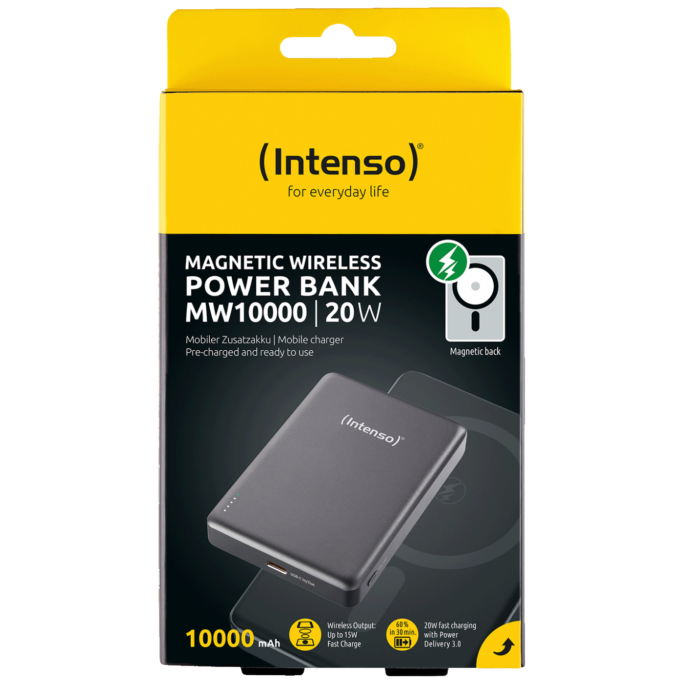 (Intenso) Prijenosni punjač, MagSafe, 10000mAh, bežični - POWERBANK MW10000 Gray