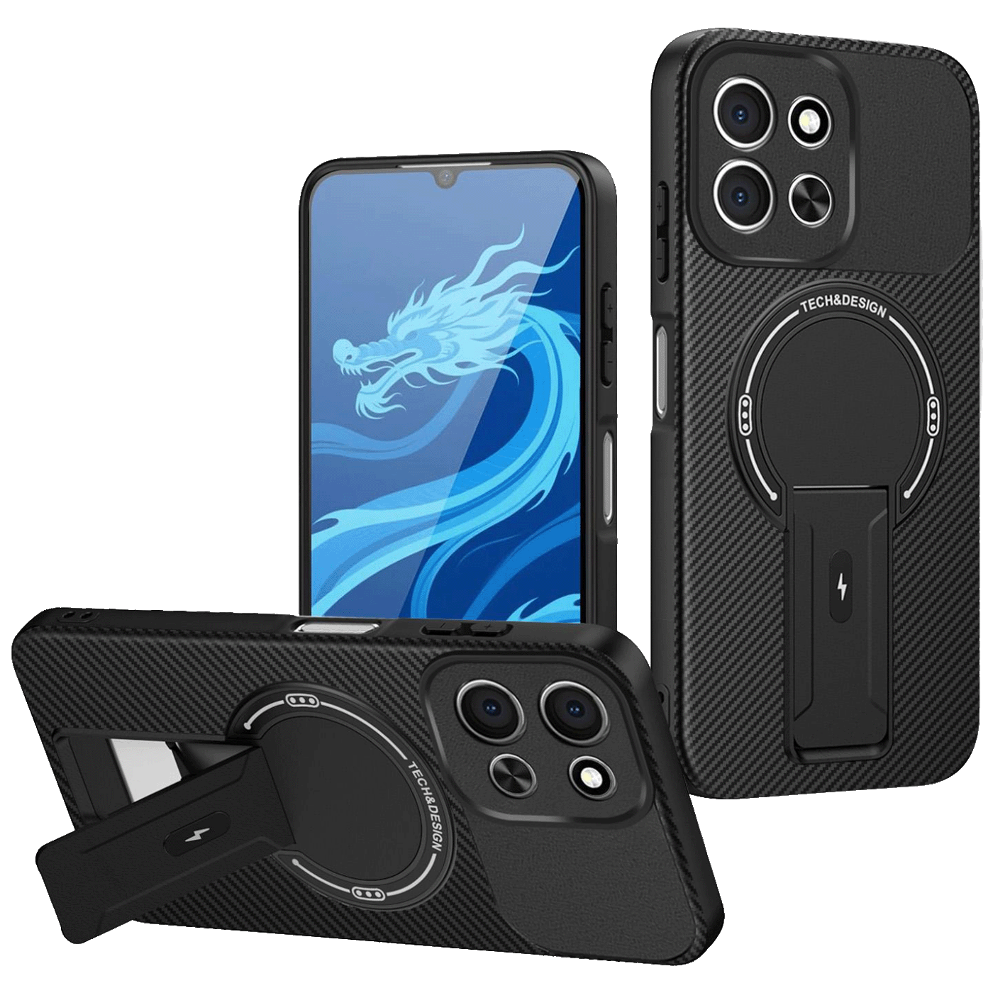 NN-Su Maska za Redmi 15C, Carbon Fiber Texture, MagSafe, stalak - Redmi 15C MagSafe Phone Case