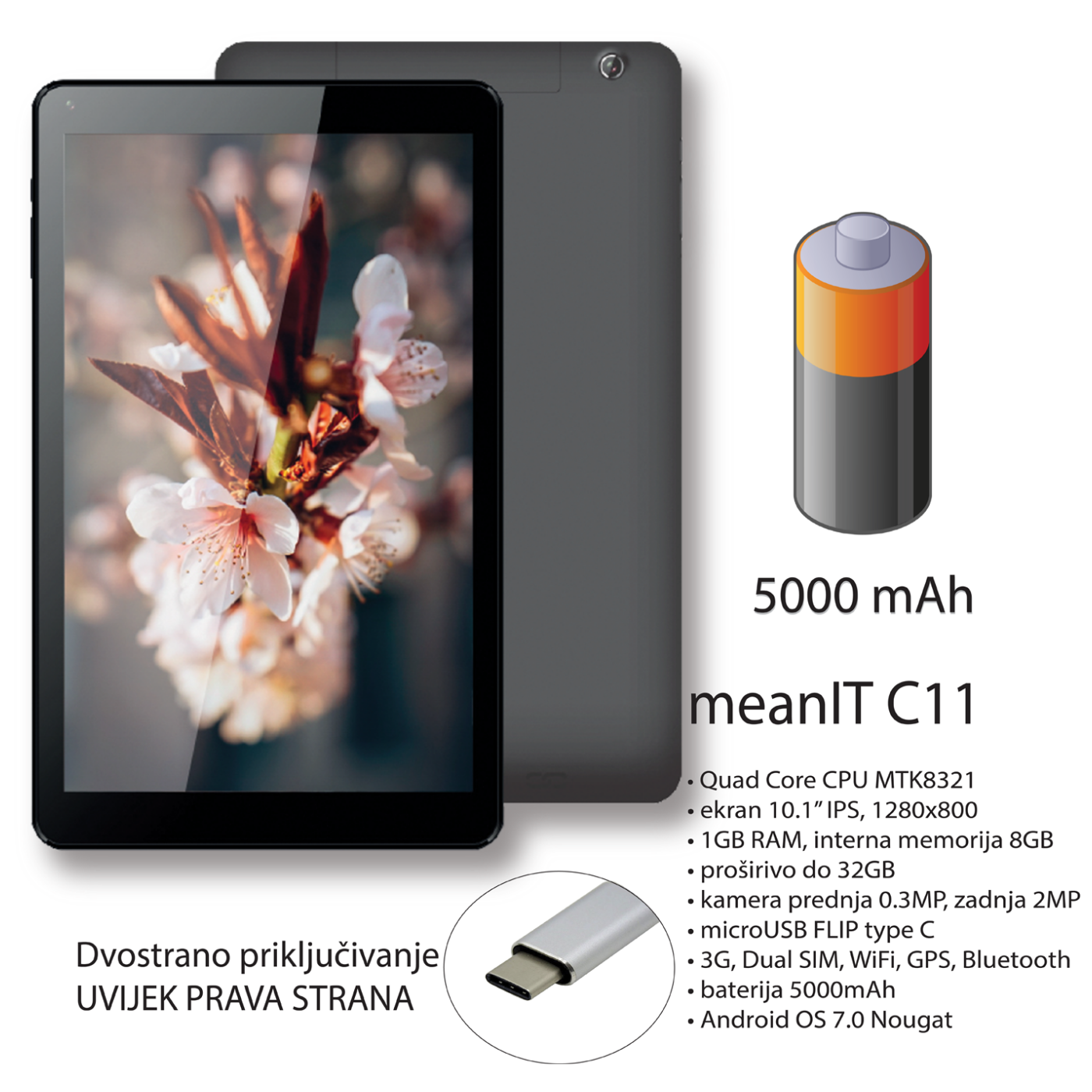MeanIT Tablet 10.1", IPS, GSM, dual SIM, Quad Core,1GB / 8GB - C11