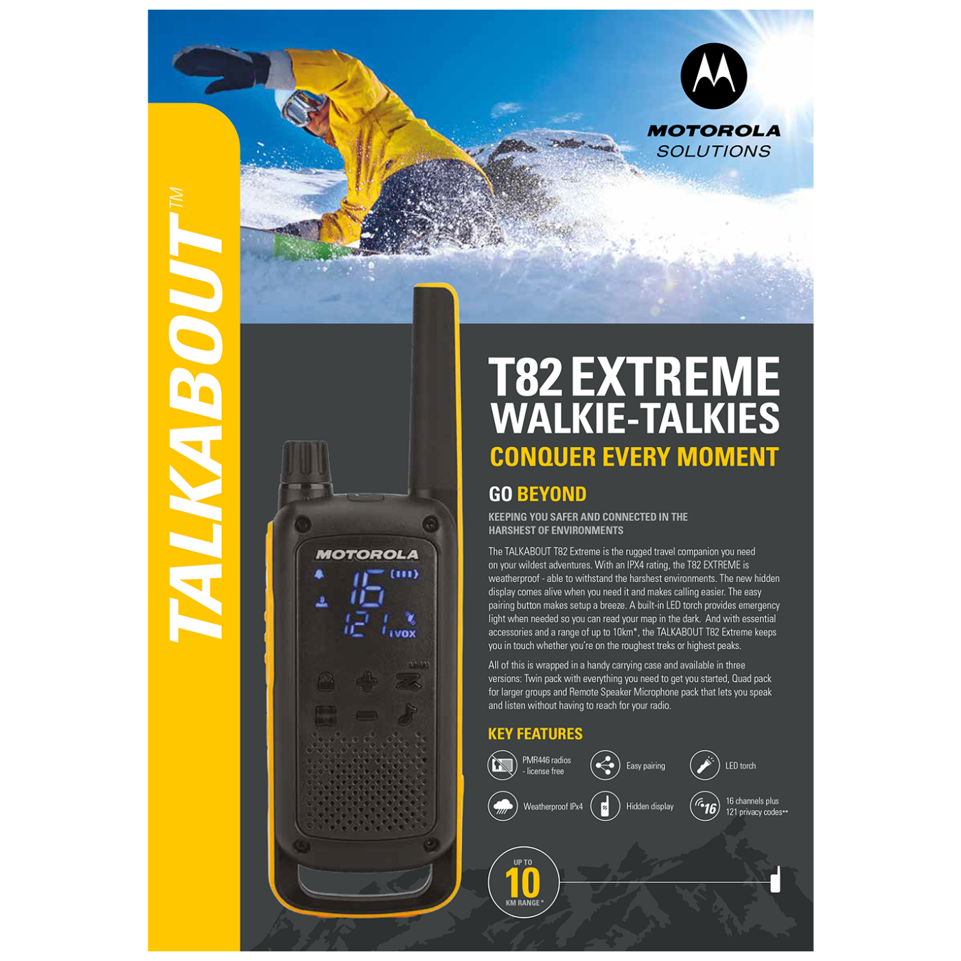 Motorola Walkie Talkie, domet 10 km, 16 kanala, vodootporno - TLKR T82 Extreme