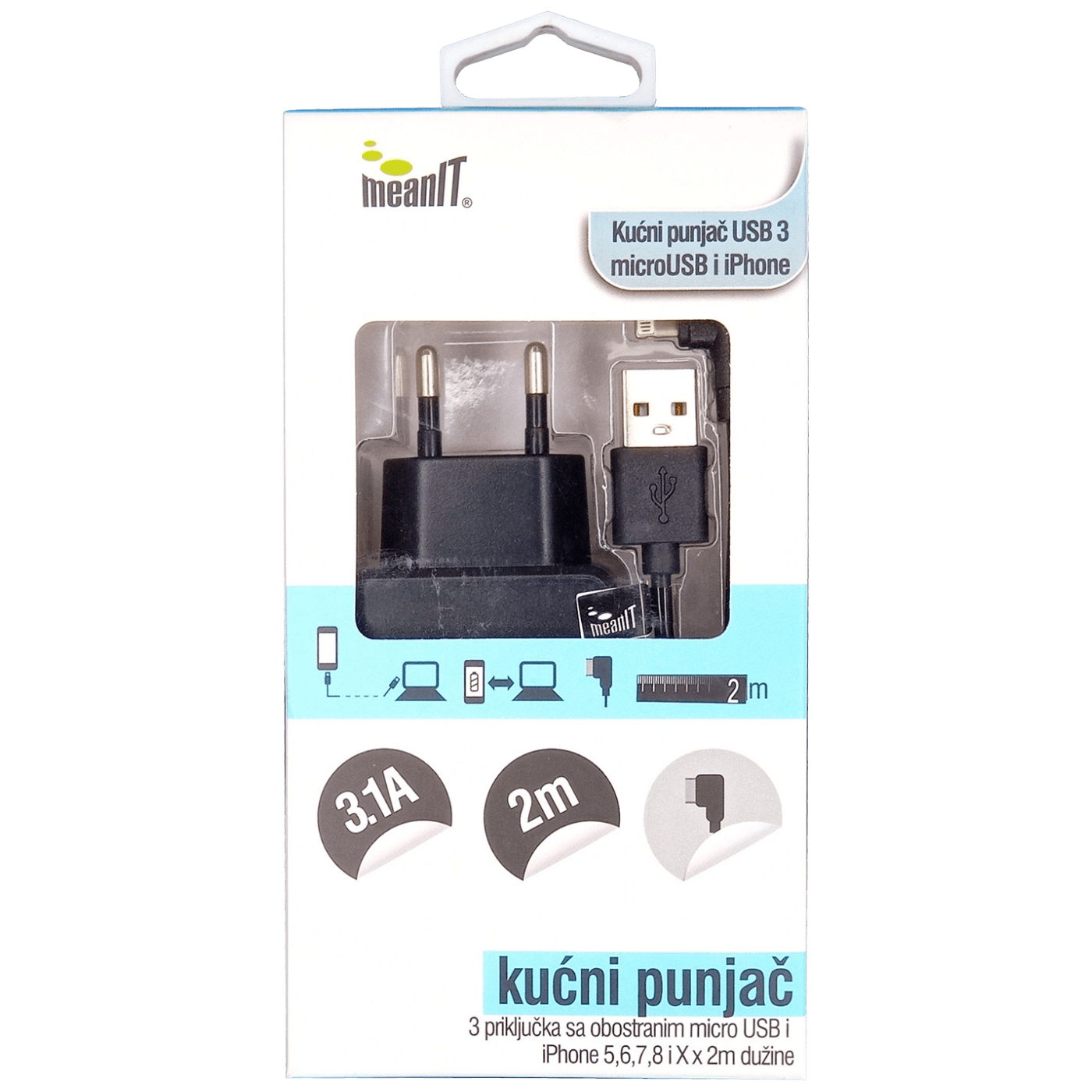MeanIT Punjač kućni za smartphone i iPhone, 3 x USB - PUNJAČ KUĆNI ZA SMARTPHONE I iPHONE