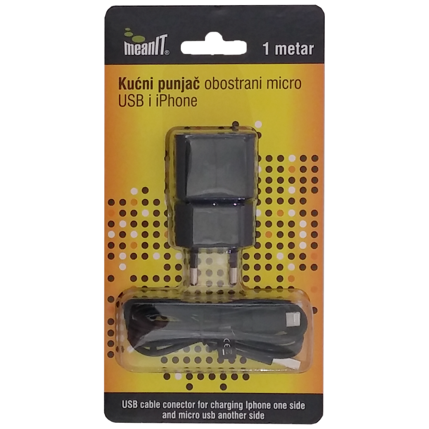 MeanIT Punjač kućni za smartphone i iPhone, 1 met - PUNJAČ KUĆNI ZA SMARTPHONE I IPHONE