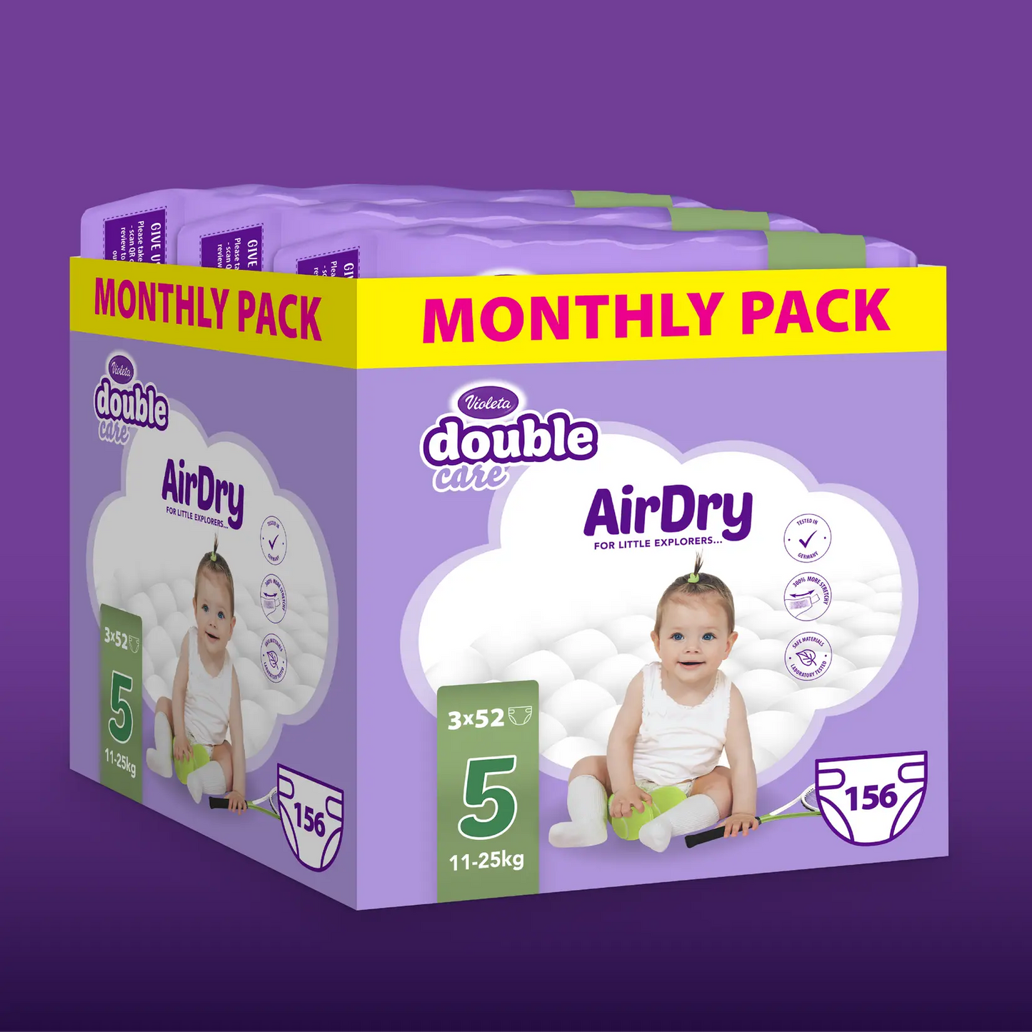 VIOLETA Pelene air dry 5 (11-25KG) MONTHLY PACK 3x52 (156 komada)