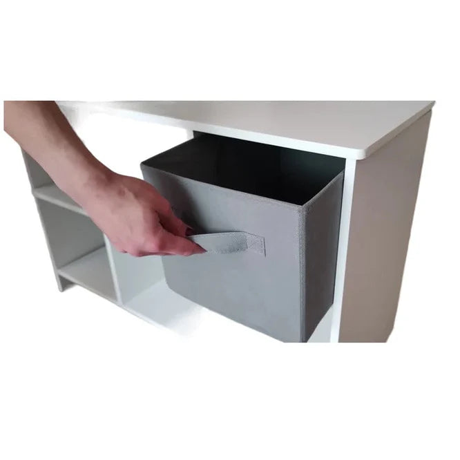 Dječija Komoda GINGER HOME sa 6 Tekstilnih Kutija za Skladištenje Igračaka i Aksesoara, Sivo i Bijelo