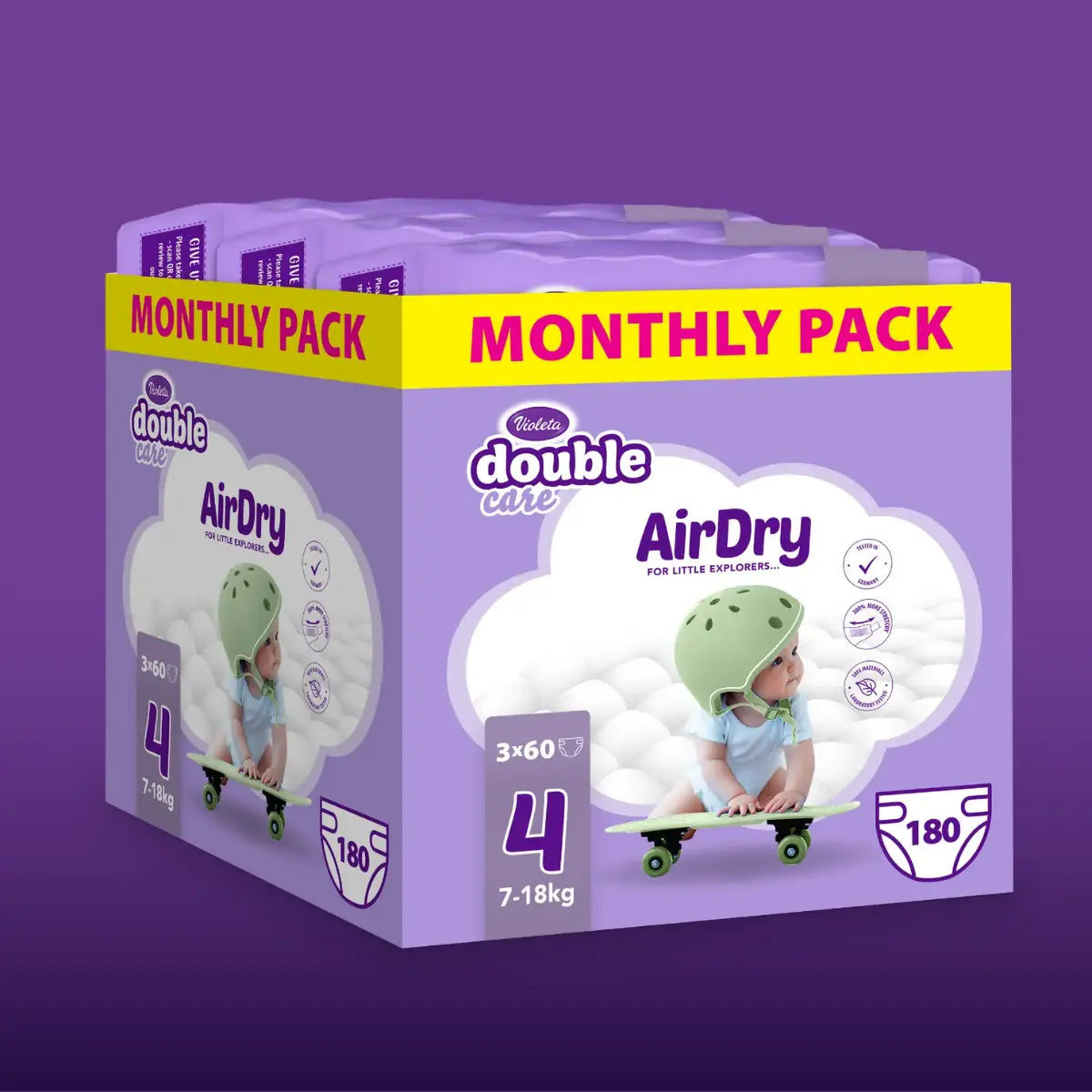 VIOLETA Pelene air dry 4 (7-18KG) MONTHLY PACK 3x60 (180 komada)