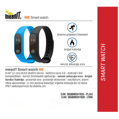 MeanIT SAT pametni, Fitness,  OLED, vodootporan, plavi - M6 plavi