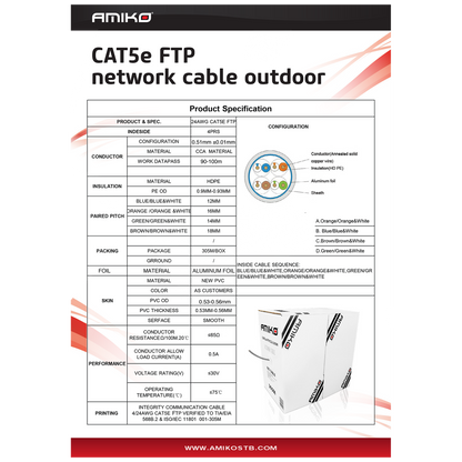 Amiko Mrežni FTP kabl, CAT5e, OutDoor, 305 met. - CAT5e FTP Outdoor 305m