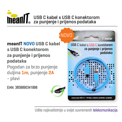 MeanIT USB kabl za smartphone, USB C / USB C, 1 met - KMUSBC2