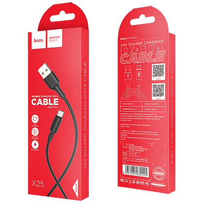 hoco. USB kabl za smartphone, USB type C kabl, 1 met., 2 A, crna - X25 Soarer USB type C, Black