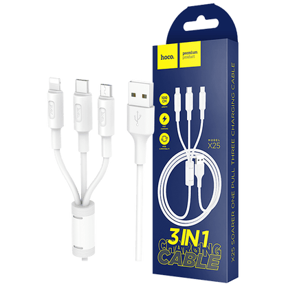 hoco. USB kabl, 3in1, microUSB, USB type C, Lightning, 1 met, 2 A - X25 Soarer 3in1, White