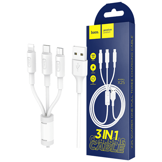 hoco. USB kabl, 3in1, microUSB, USB type C, Lightning, 1 met, 2 A - X25 Soarer 3in1, White