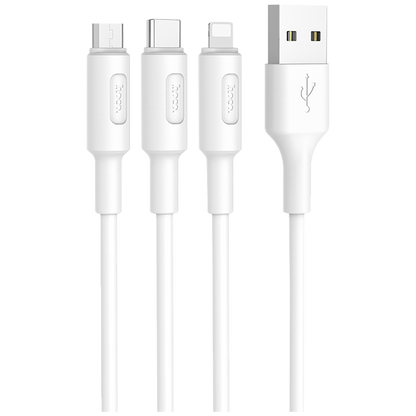 hoco. USB kabl, 3in1, microUSB, USB type C, Lightning, 1 met, 2 A - X25 Soarer 3in1, White