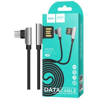 hoco. USB kabl za smartphone, micro USB, 1.2 met., 2.4 A, crna - U42 Exquisite steel, Micro USB, BK