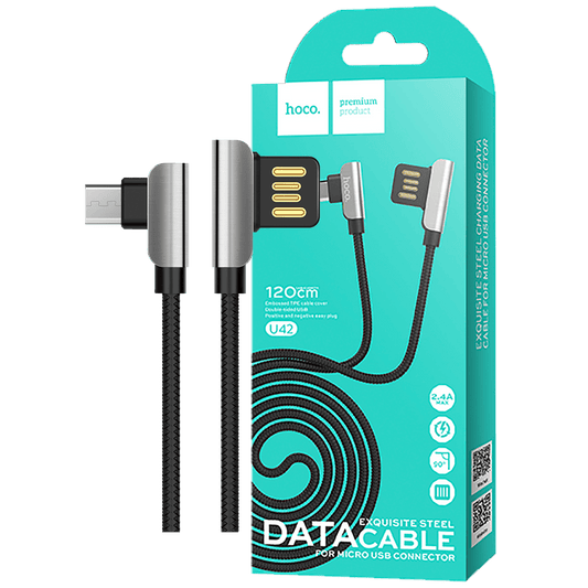 hoco. USB kabl za smartphone, micro USB, 1.2 met., 2.4 A, crna - U42 Exquisite steel, Micro USB, BK