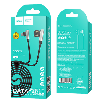 hoco. USB kabl za smartphone, micro USB, 1.2 met., 2.4 A, crna - U42 Exquisite steel, Micro USB, BK